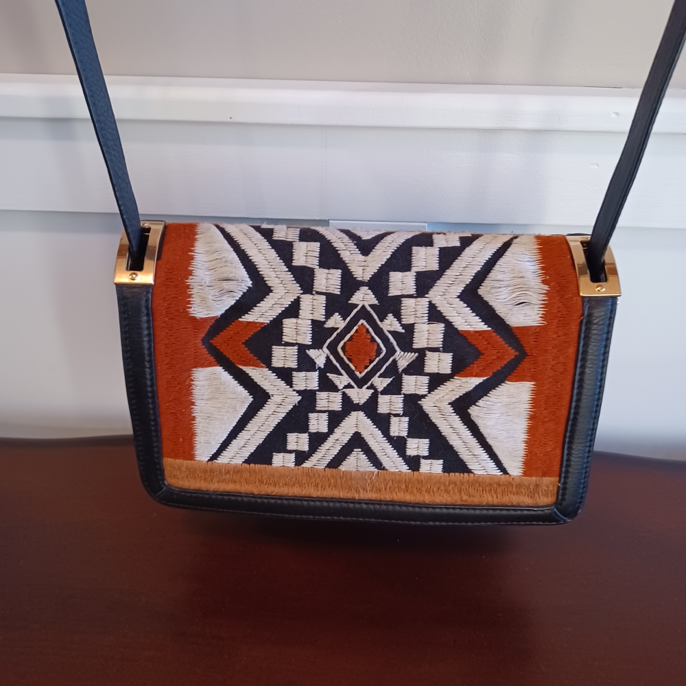 Sam Edelman Aztek Embroidered Black Leather Crossbody Purse